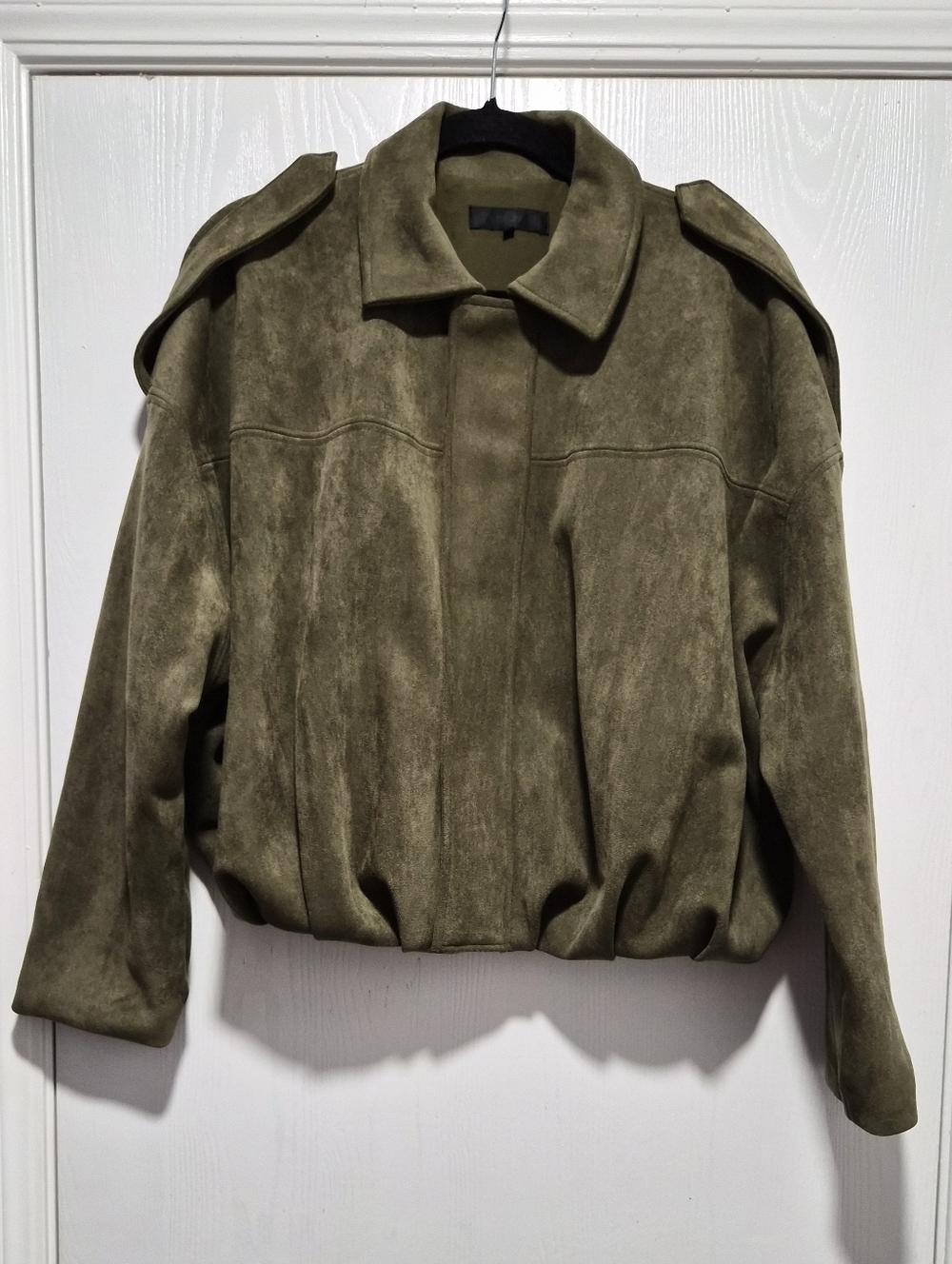 Zara Viral Faux Suede Olive Green Bomber Jacket Size Small - Picture 4 of 11
